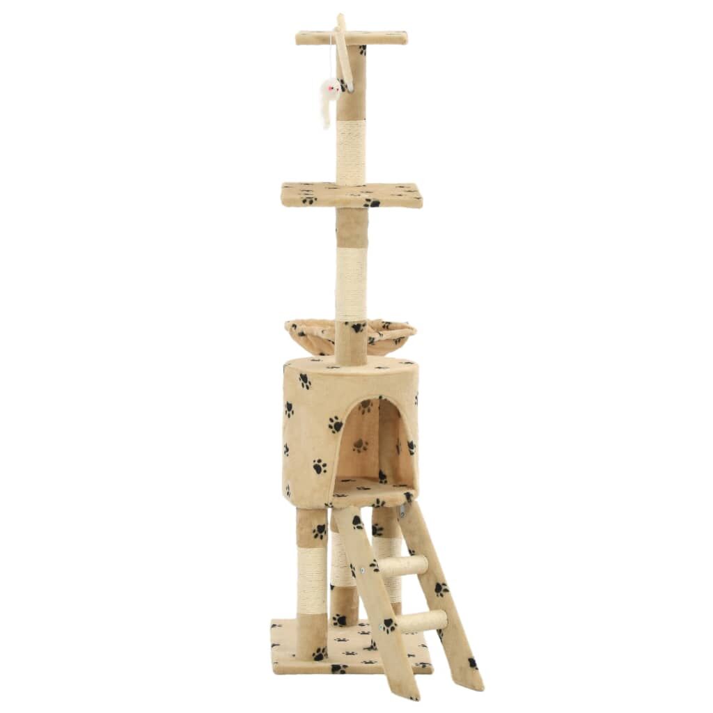 Vidaxl Rascador Para Gatos Con Poste De Sisal 138 Cm Huellas Beige_3