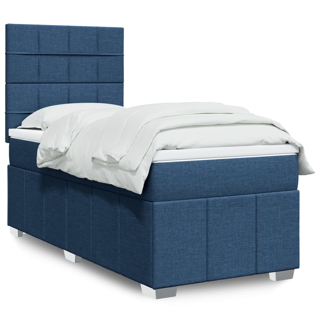 Cama Box Spring Con Colchón Tela Azul 90x190 Cm / Vetonek_0