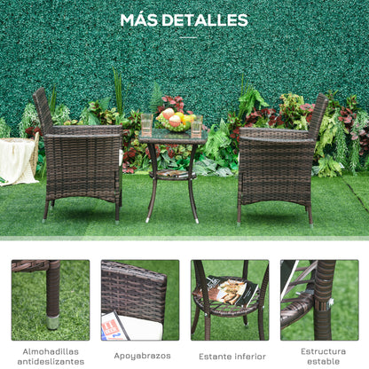 Outsunny Conjunto De Ratán 1 Mesa 2 Sillas Para Jardín Exterior Patio Terraza_5