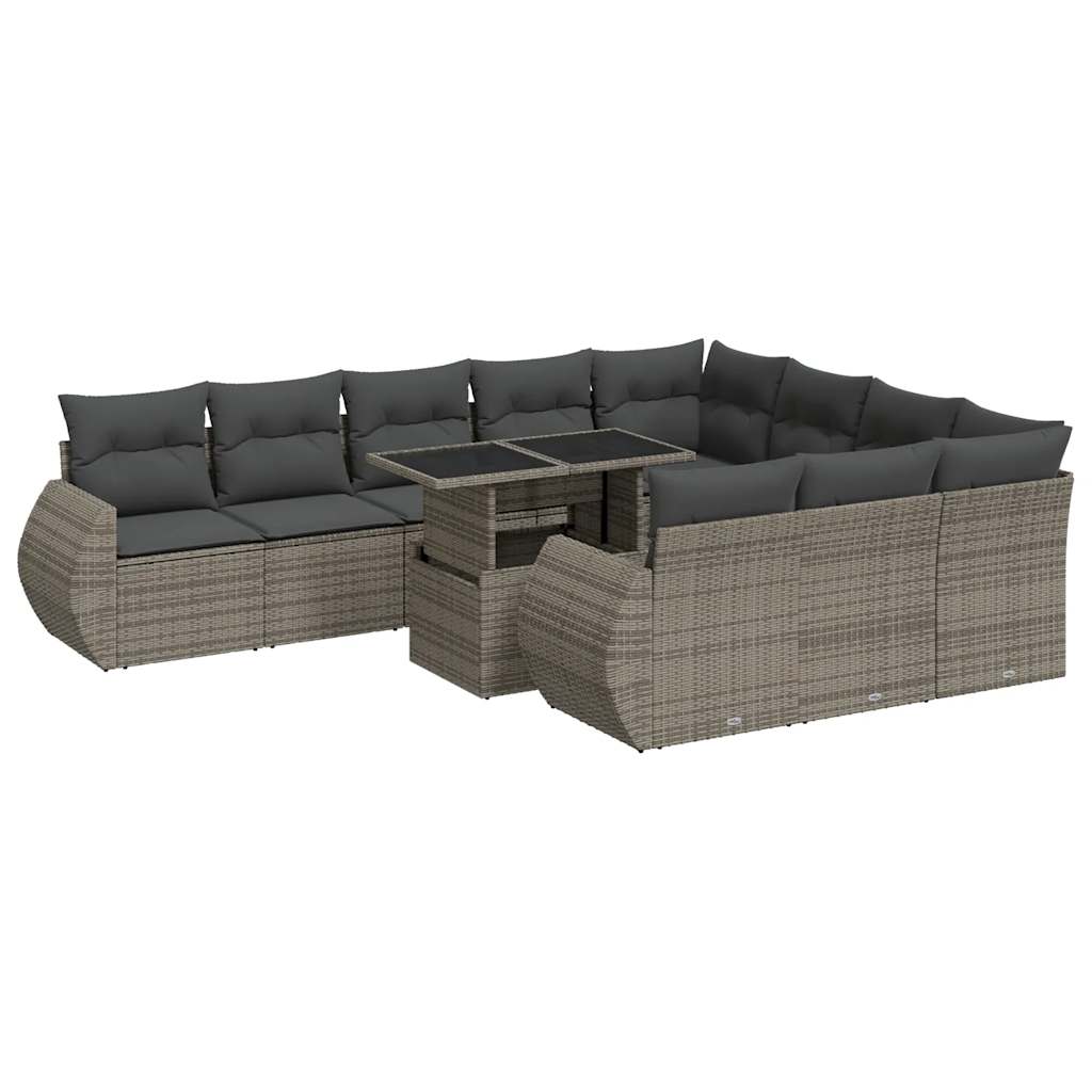 Set De Sofás De Jardín 11 Pzas Y Cojines Ratán Sintético Gris / Vetonek_3