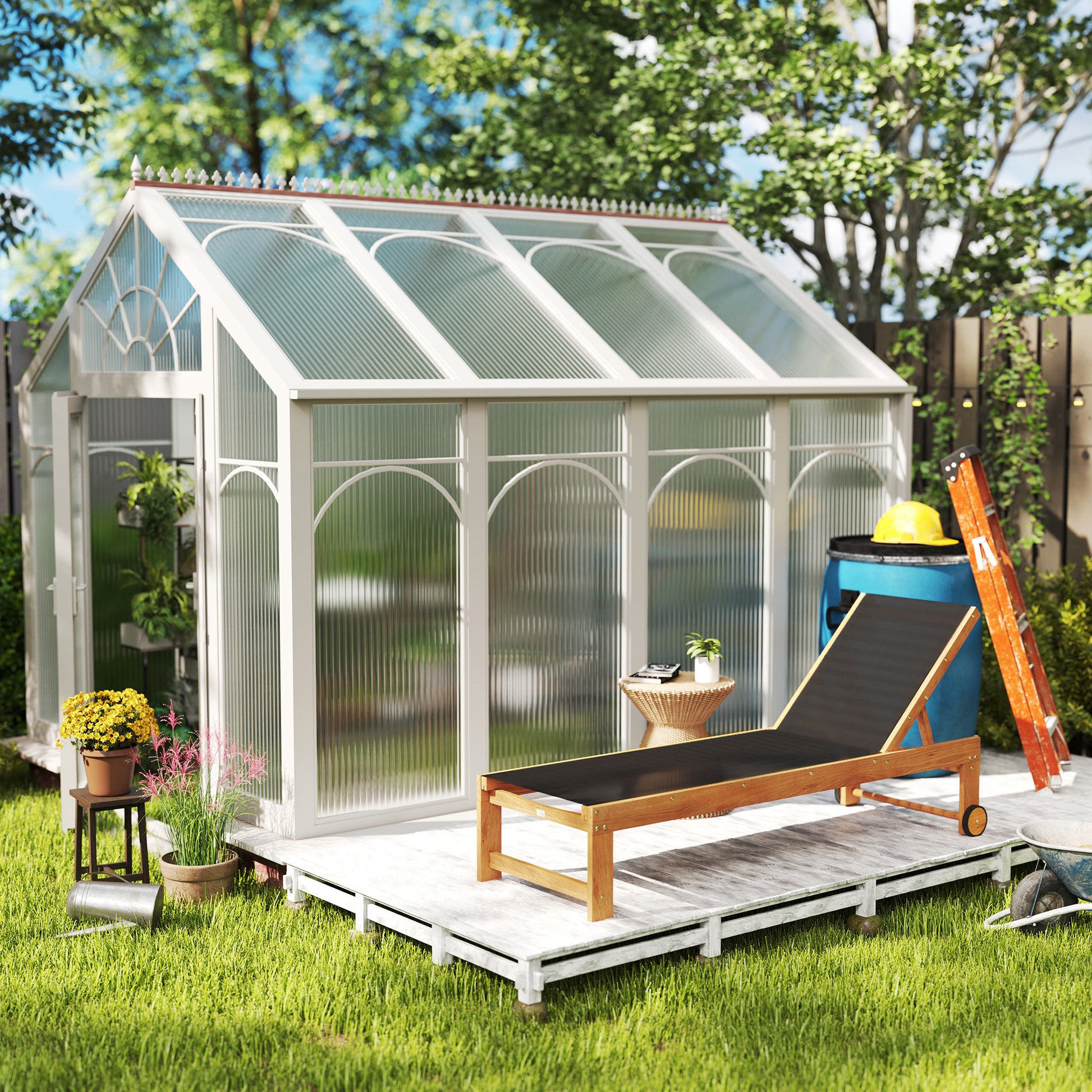 Outsunny Tumbona De Madera De Acacia Con Ruedas Respaldo Ajustable Negro_3