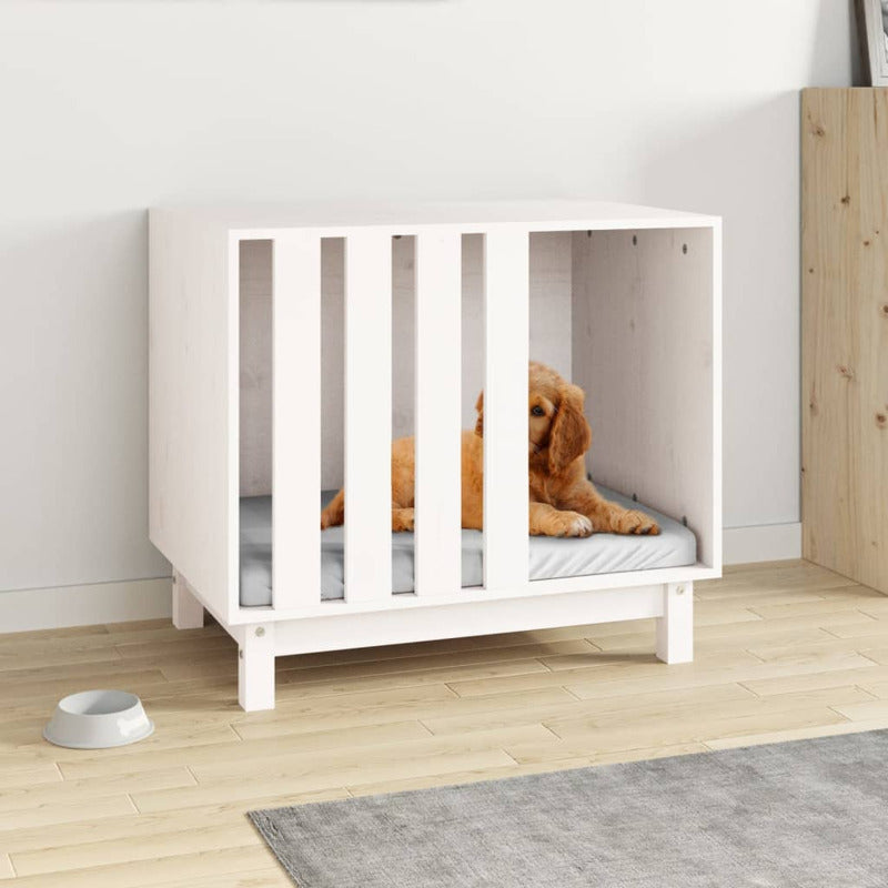 Caseta Para Perros Blanca 70x50x62 Cm Madera Maciza De Pino_1