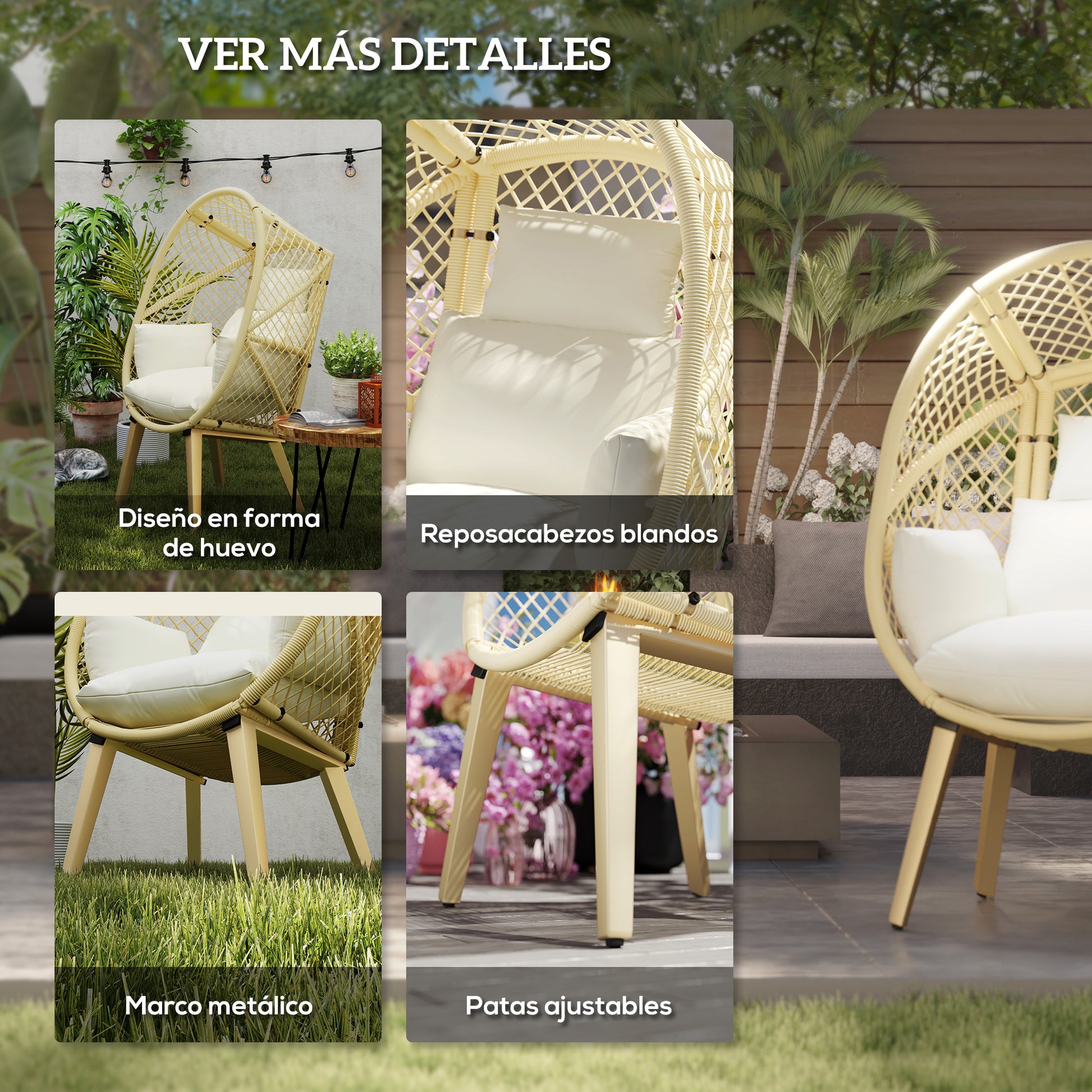 Outsunny Silla De Ratán En Forma De Huevo Con Reposacabezas 88x85x143cm Natural_5