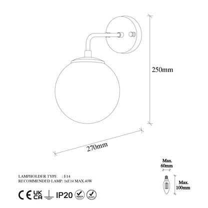 Aplique De Pared Pantalla Transparente, Metal , Vintage, 15x27x25, Casquillo E14 Max 40 W_1