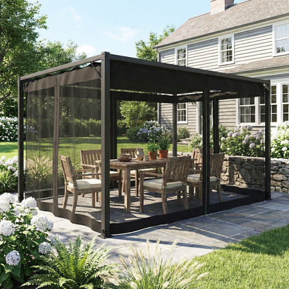 Outsunny Pérgola De Jardín 3x4 M Con Techo Retráctil Y 4 Laterales De Malla Gris_3