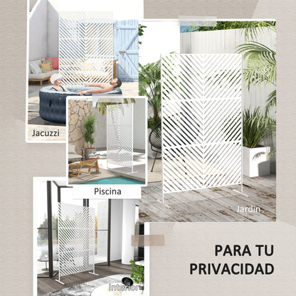 Outsunny Biombo Exterior Con Patrón De Triángulo Invertido 122x45x198 Cm Blanco_5