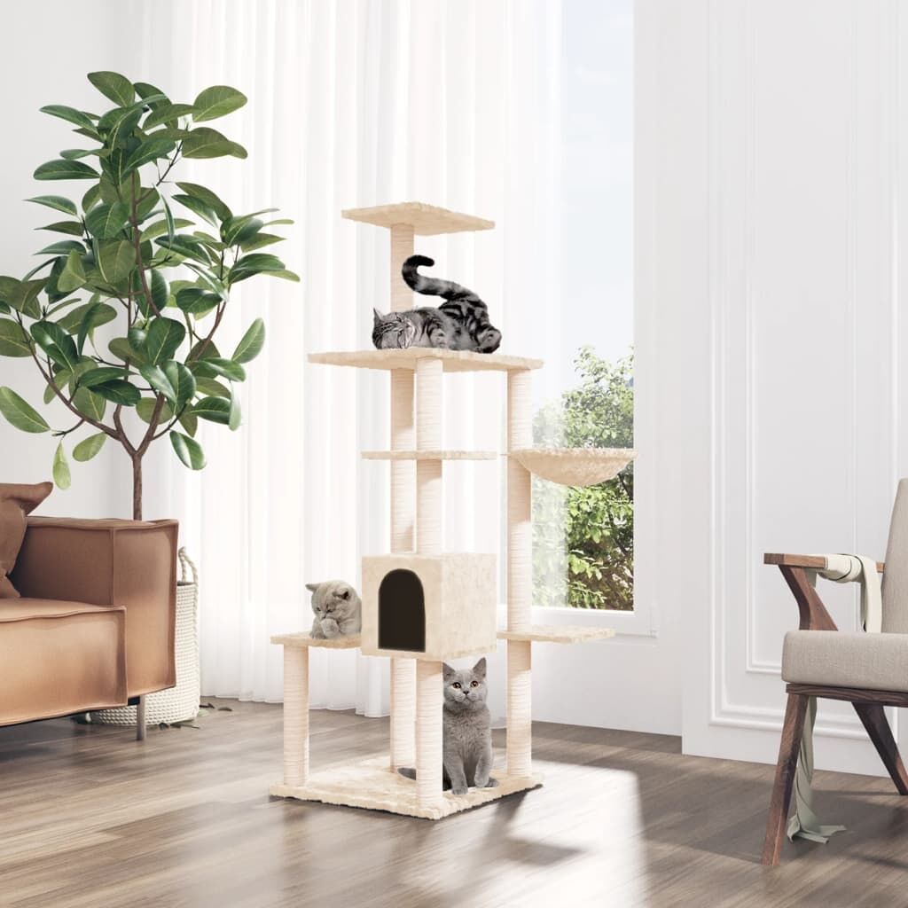 Vidaxl Rascador Para Gatos Con Postes De Sisal Color Crema 142 Cm_1