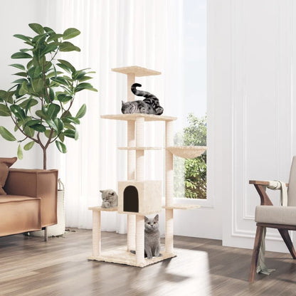 Vidaxl Rascador Para Gatos Con Postes De Sisal Color Crema 142 Cm_1