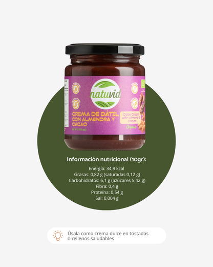 Crema de Dátil con Almendra y Cacao BIO Natuvid | 250gr | Vegana, Sin Gluten y Sin Lactosa | NON-GMO_3