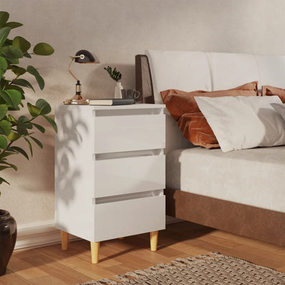 Mesita De Noche Patas Madera 2 Uds Blanco Brillo 40x35x69 Cm_0