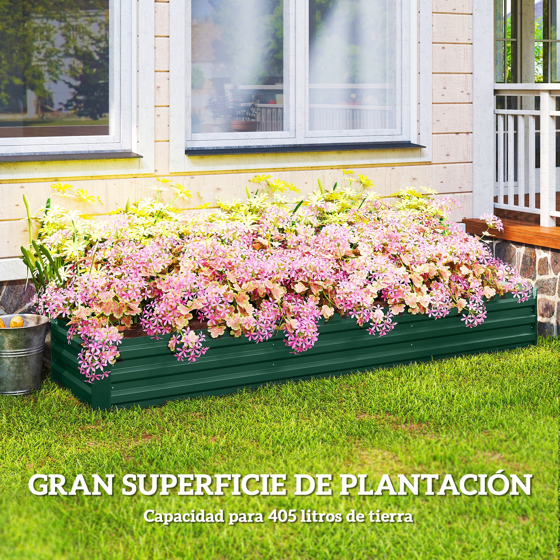 Outsunny Jardinera Exterior Grande Rectangular De Acero Galvanizado_3