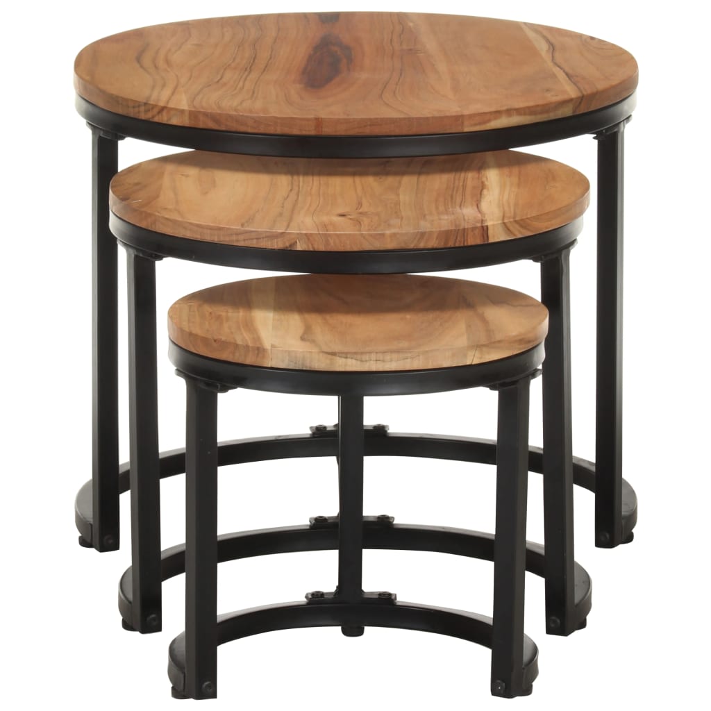 Mesitas Auxiliares 3 Piezas Madera Maciza De Acacia_0