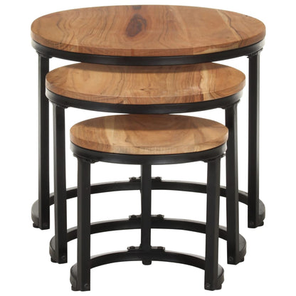 Mesitas Auxiliares 3 Piezas Madera Maciza De Acacia_0