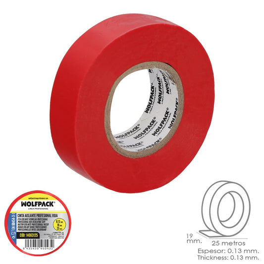 Cinta Aislante Profesional Roja Espesor 0.13 Mm. Ancho 19 Mm. Rollo 25 Metros Cinta Electricista, Cinta Aislante Cables_0