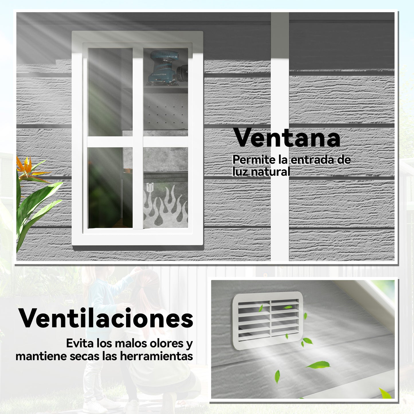 Outsunny Cobertizo De Jardín 2,4 M² 182x151x219 Cm Con Suelo Puerta Cerrada Gris_5