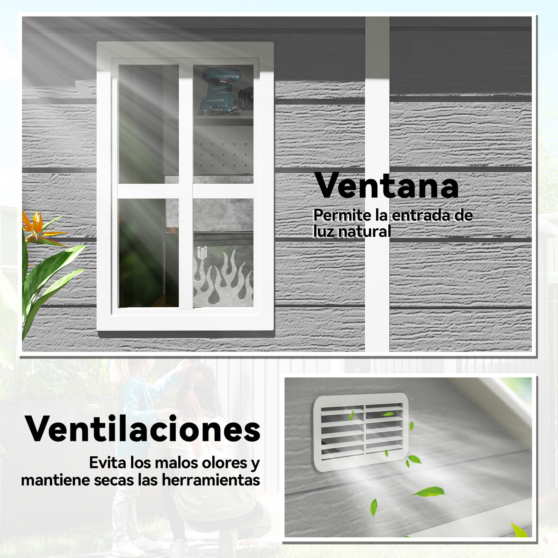 Outsunny Cobertizo De Jardín 2,4 M² 182x151x219 Cm Con Suelo Puerta Cerrada Gris_5