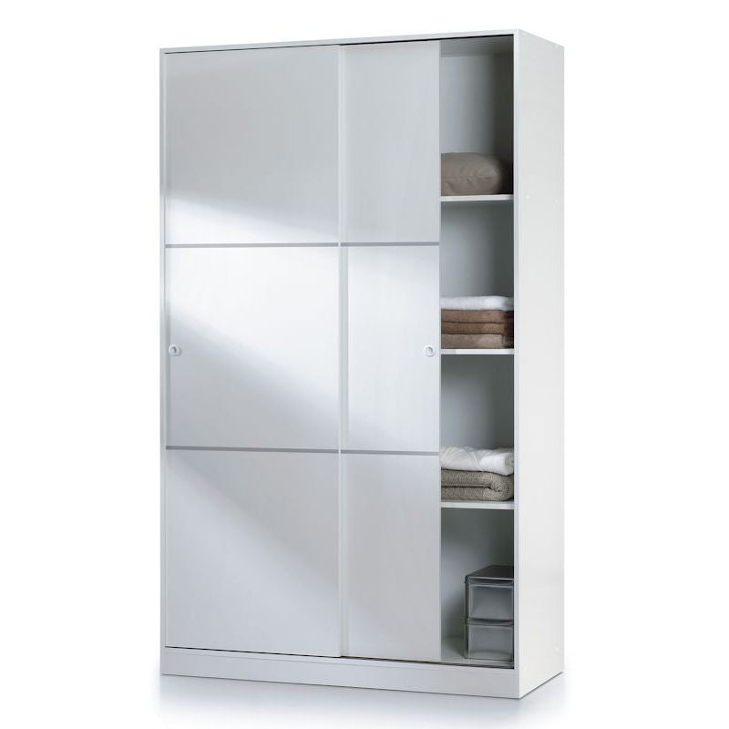 Armario 2 Puertas Correderas Estantes 120 Blanco Brillo_0