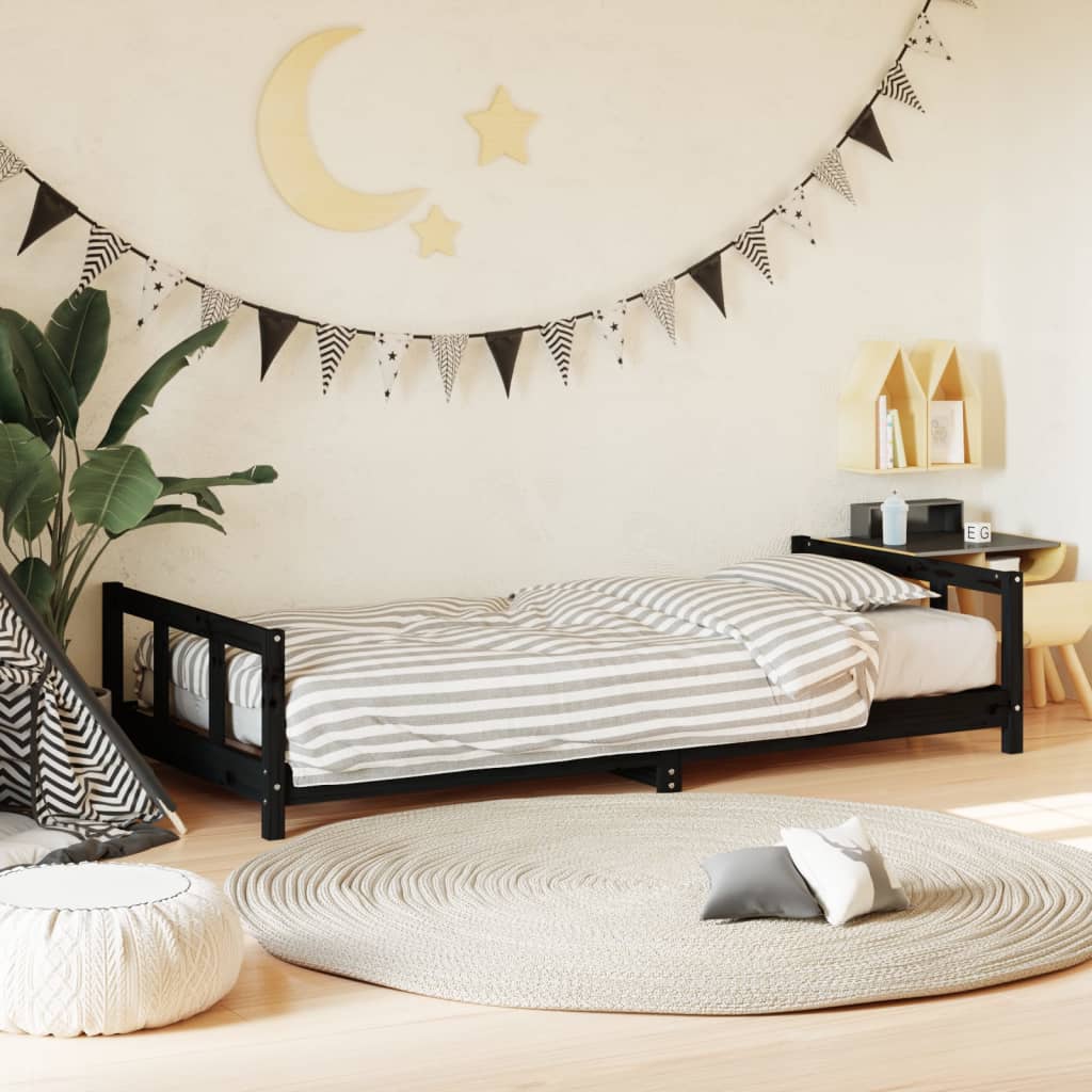 Estructura De Cama Para Niños Madera De Pino Negro 90x190 Cm / Vetonek_4