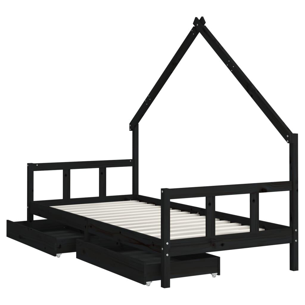 Vidaxl Estructura De Cama Niños Con Cajones Madera Pino Negro 90x200cm_3