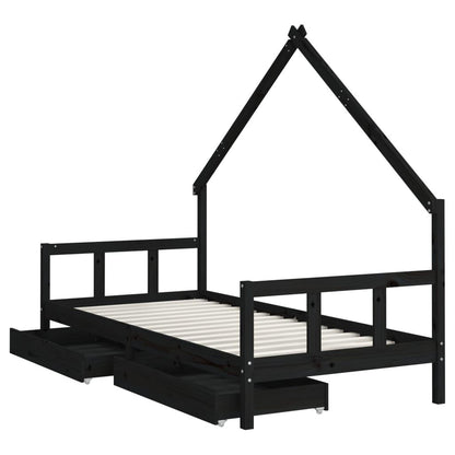 Vidaxl Estructura De Cama Niños Con Cajones Madera Pino Negro 90x200cm_3