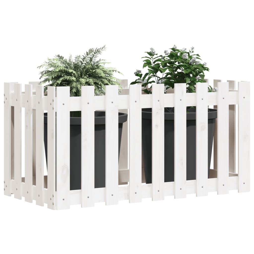 Arriate Elevado Jardín Con Valla Madera Pino Blanco 100x50x70cm_2