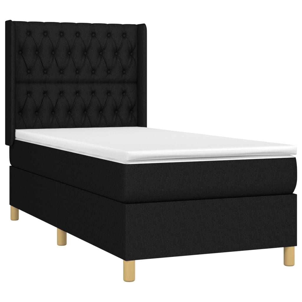 Cama Box Spring Colchón Y Luces Led Tela Negro 90x190 Cm / Vetonek_3