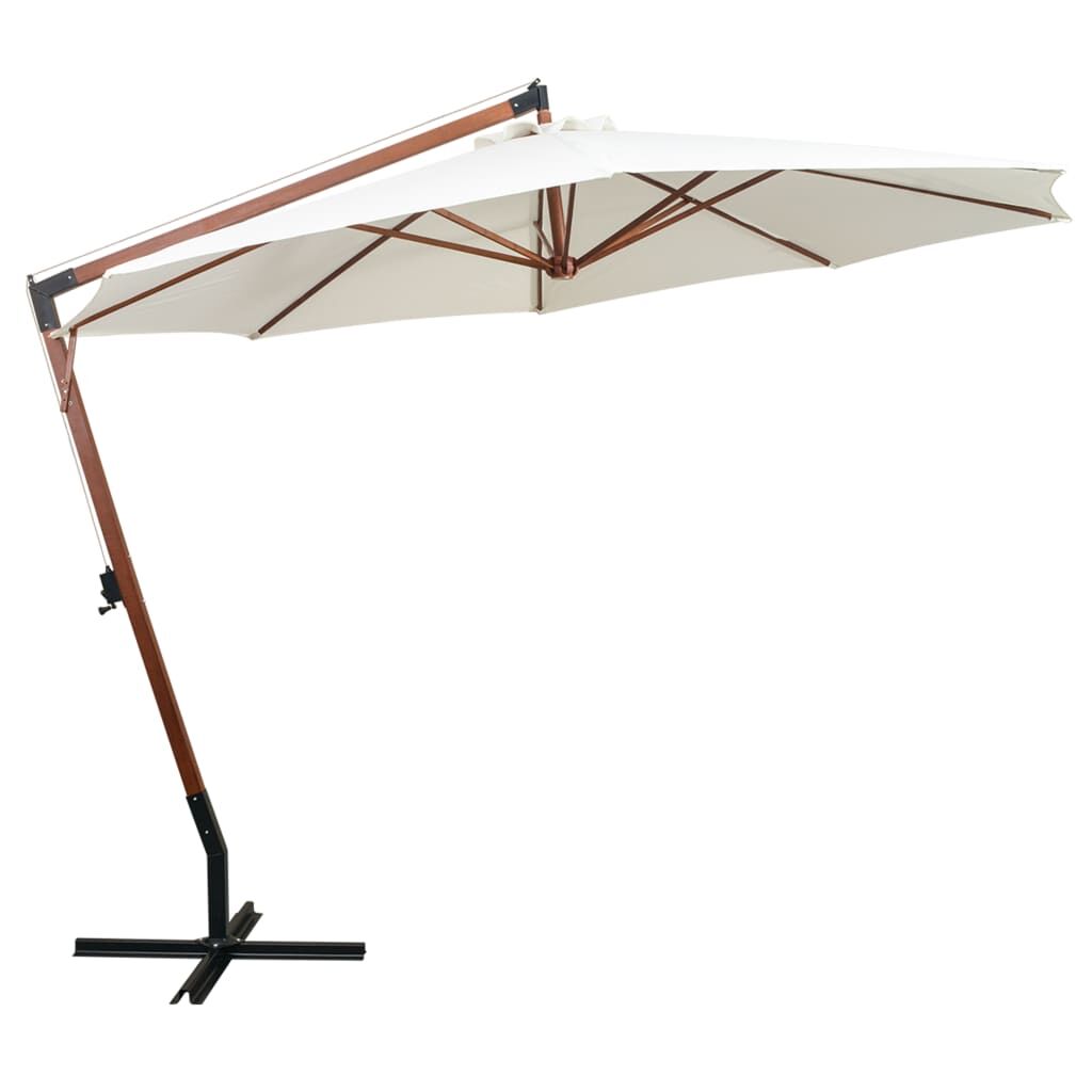 Vidaxl Sombrilla Colgante Con Palo De Madera Blanca 350 Cm_1