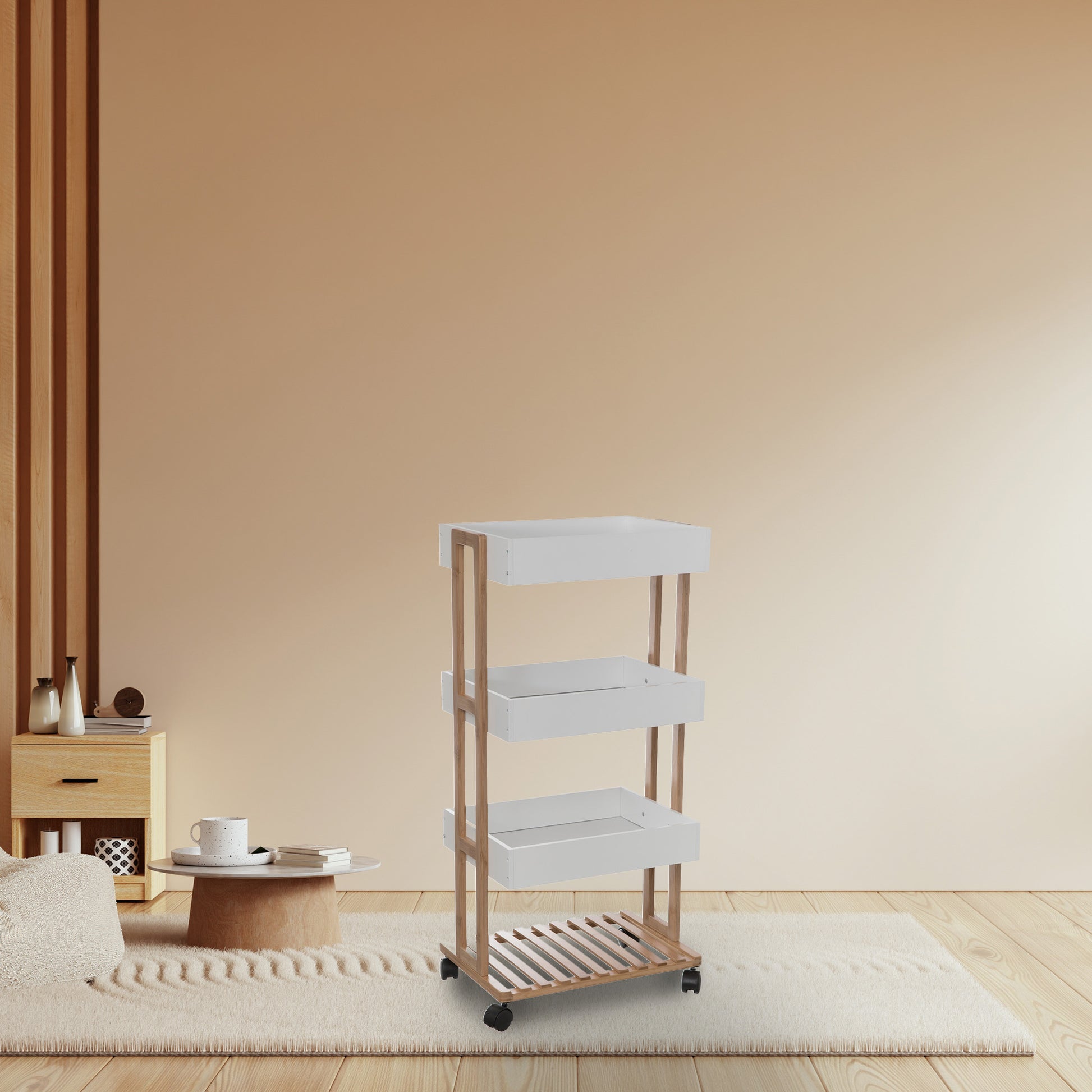 Wellhome - Carro naturéo 4 Niveles Con Ruedas Bambú Blanco_2