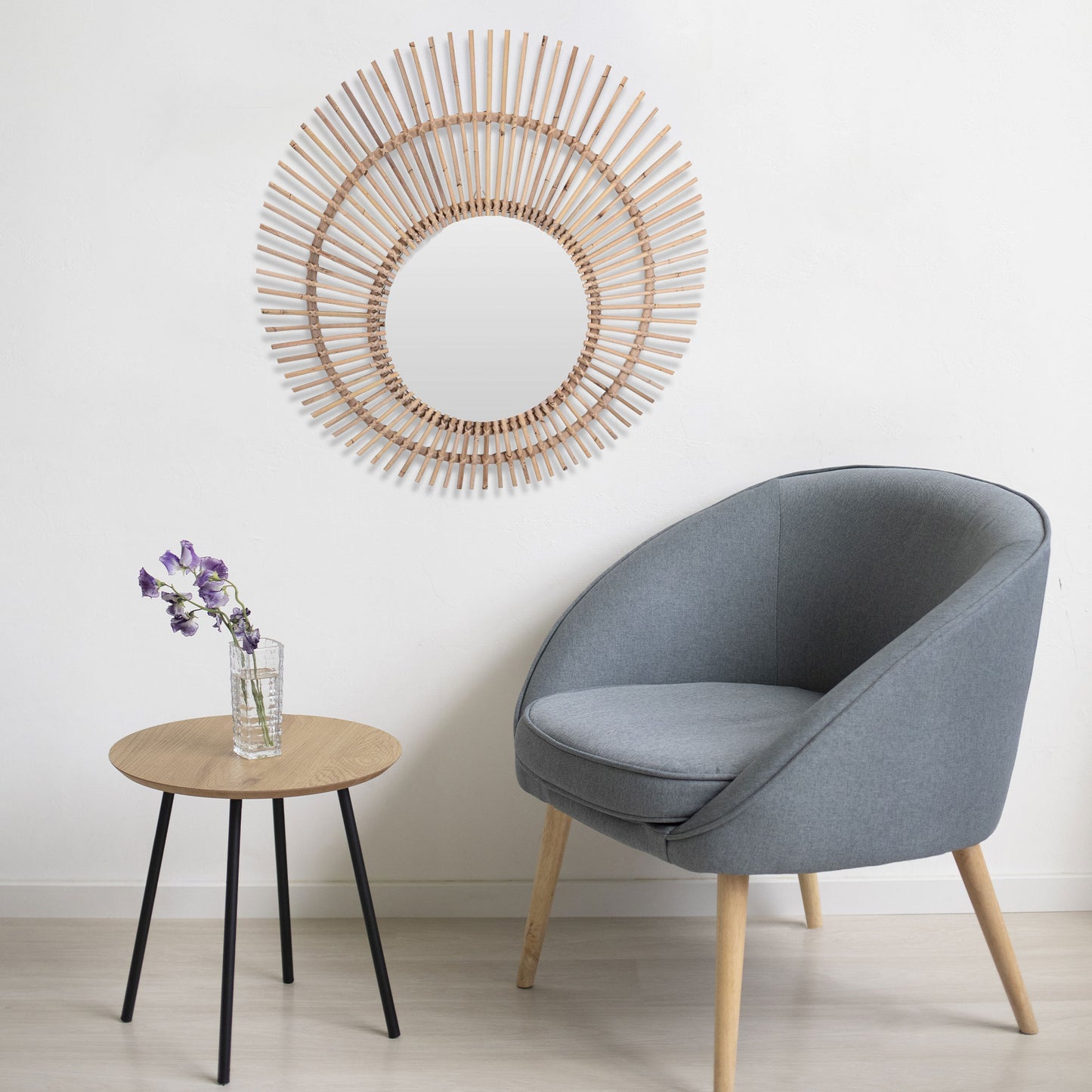 Well Home Espejo Redondo De Ratan Ø90cm