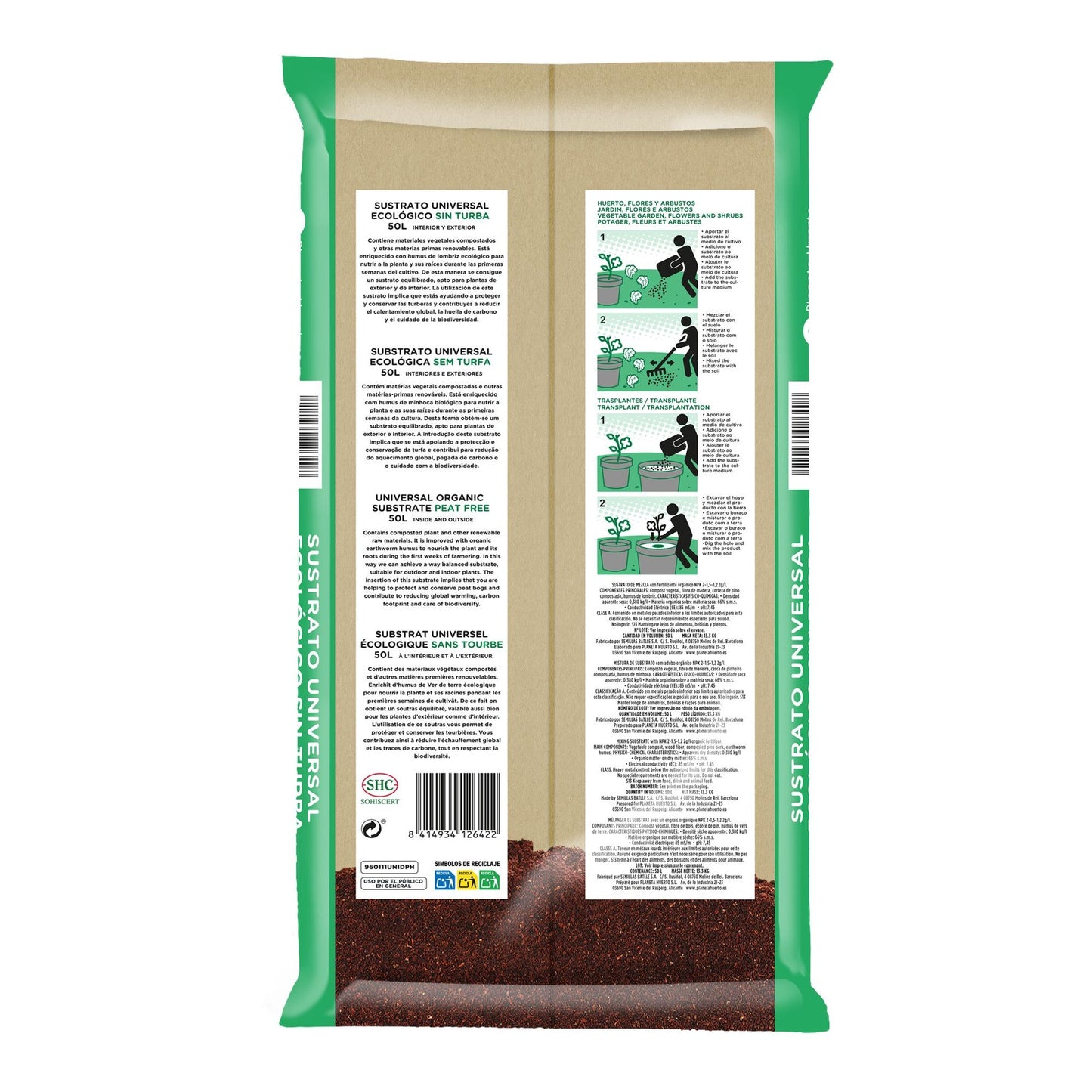Sustrato Universal Sin Turba ECO Planeta Huerto 50 L