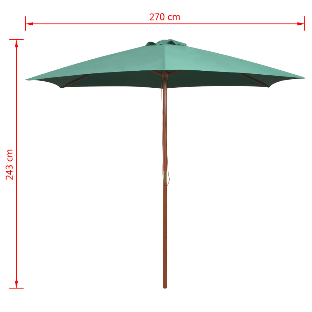 Vidaxl Sombrilla Con Palo De Madera Verde 270x270 Cm_2