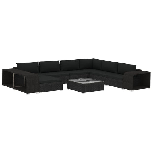 Vidaxl Set Muebles De Jardín 10 Piezas Y Cojines Ratán Sintético Negro_0