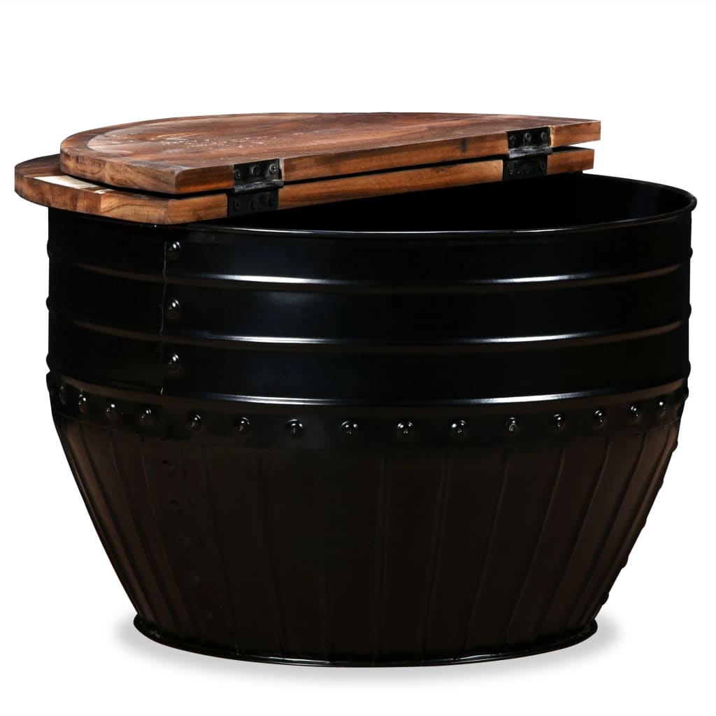 Mesa De Centro Forma De Barril Madera Maciza Reciclada Negro_3