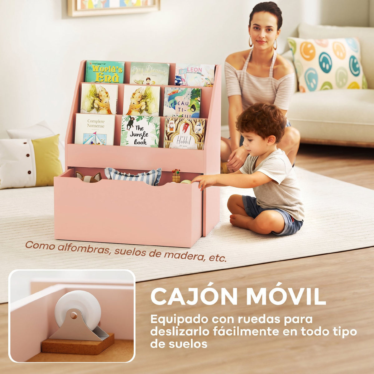 Estante Para Livros Infantil Aiyaplay Mdf Rosa 62,5x30x70 Cm_5