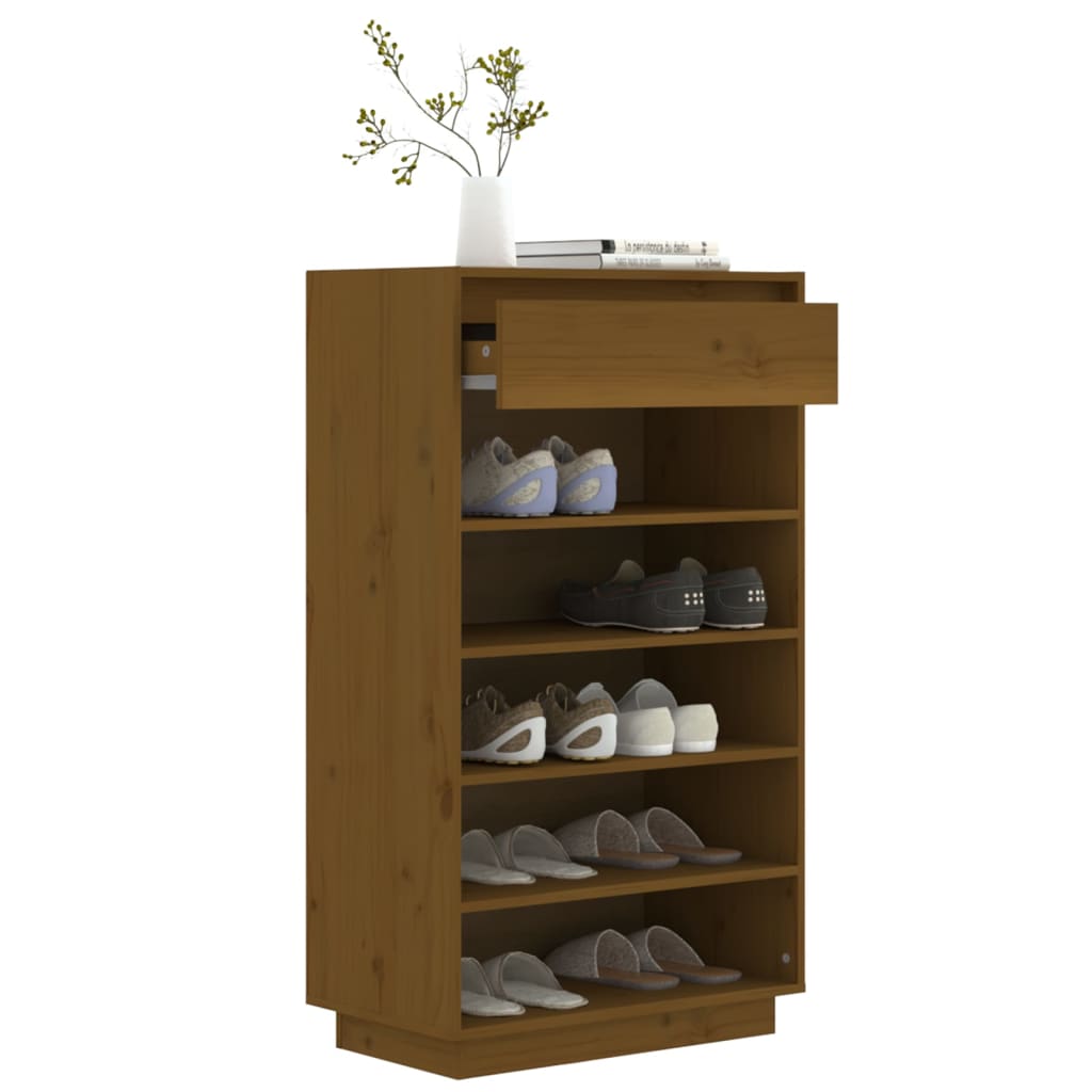 Armario Zapatero Madera Maciza De Pino Marrón Miel 60x34x105 Cm / Vetonek_5