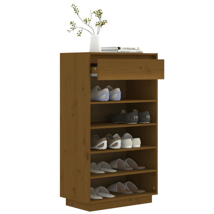 Armario Zapatero Madera Maciza De Pino Marrón Miel 60x34x105 Cm / Vetonek_5