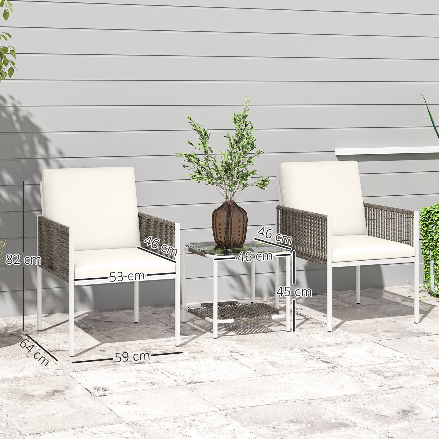 Outsunny Conjunto De Muebles De Ratán 1 Mesa Y 2 Sillas Con Cojines Marrón_2