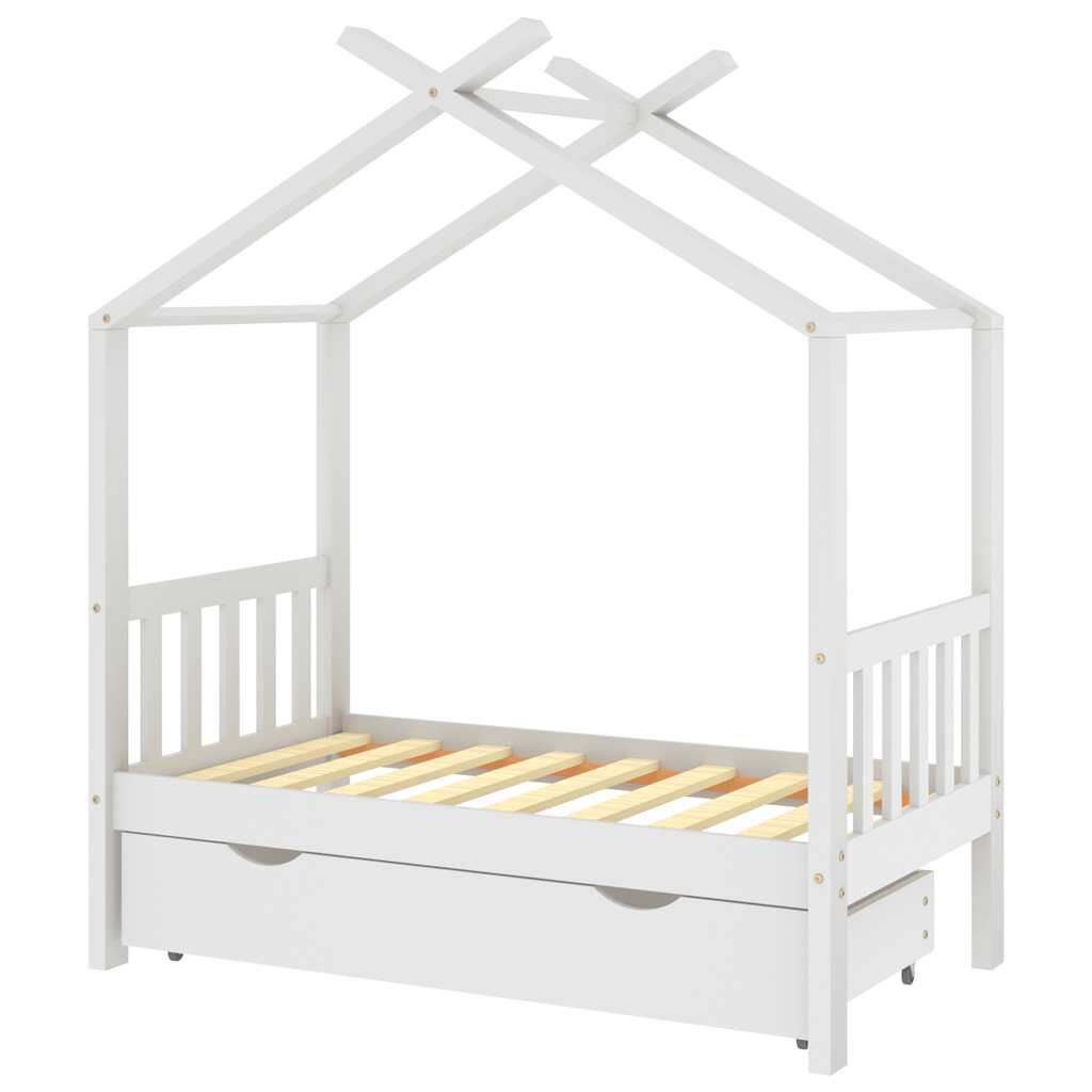 Vidaxl Estructura De Cama Niños Y Cajón Madera Maciza Blanca 70x140 Cm_0