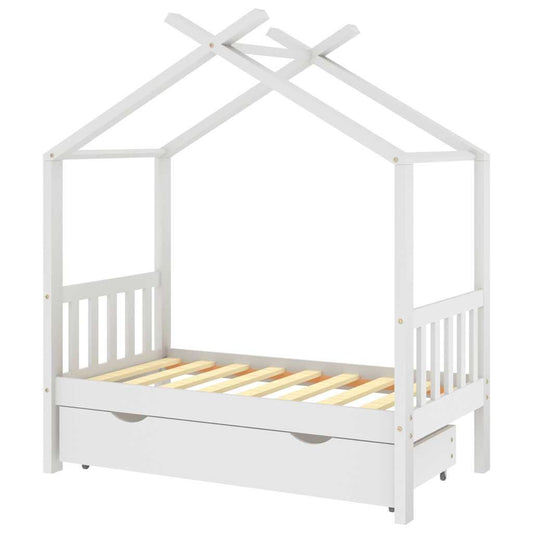 Vidaxl Estructura De Cama Niños Y Cajón Madera Maciza Blanca 70x140 Cm_0