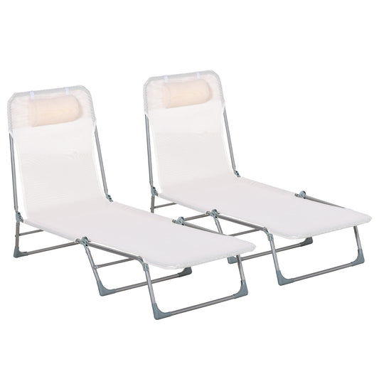 Outsunny Conjunto De 2 Tumbonas Plegables Y Reclinables 182x56x24,5 Cm Crema_0