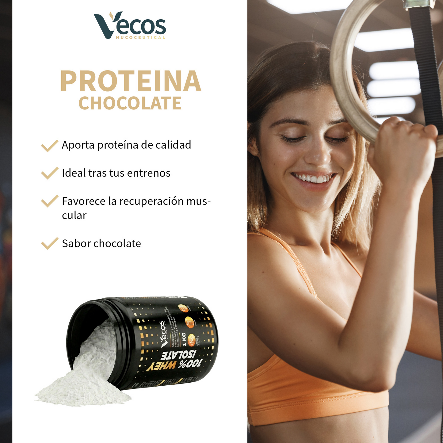 100% Whey Isolate Vecos 1 Kg Chocolate Avellanas | Proteína Aislada Para Masa Muscular | Con Sabor Choco-avellana_3