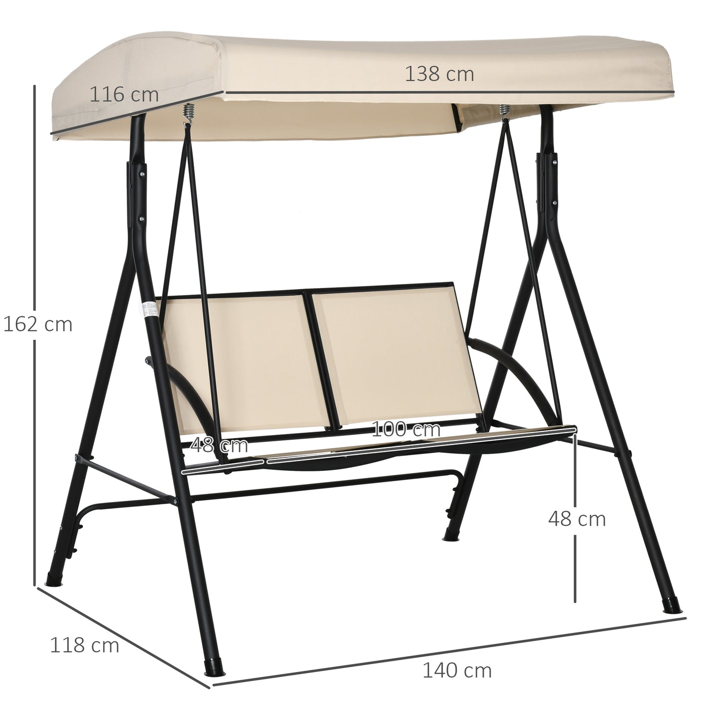 Outsunny Columpio De Jardín De 2 Plazas Techo Ajustable Asientos Textilene Beige_2