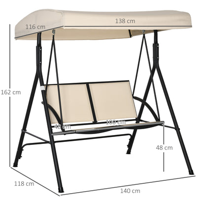 Outsunny Columpio De Jardín De 2 Plazas Techo Ajustable Asientos Textilene Beige_2