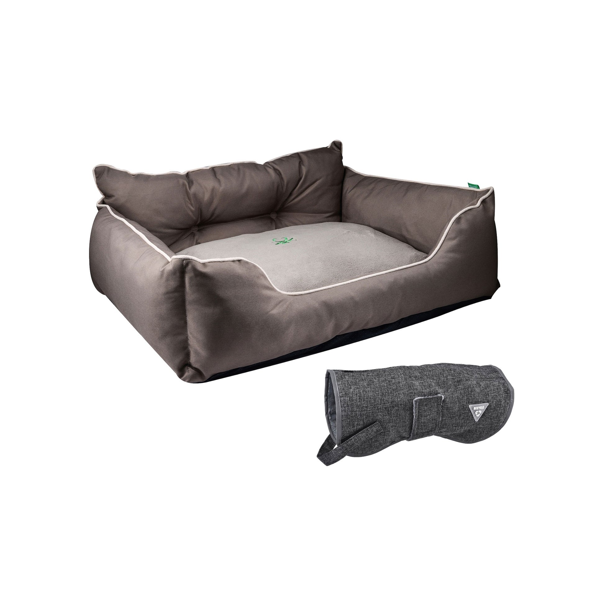 Cama Para Mascota 50x40x18cm Marrón + Abrigo Negro Para Mascotas 25cm