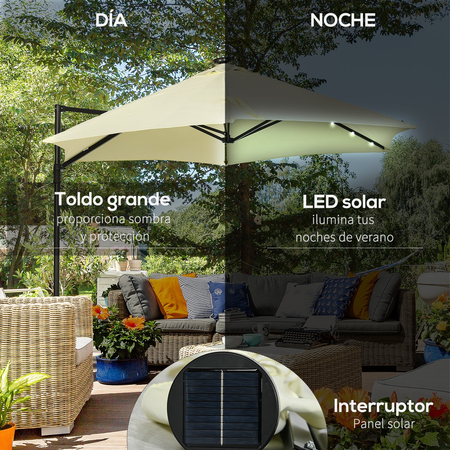 Outsunny Sombrilla De Jardín Ø256x248 Cm Con Luces Led Solares Beige_3