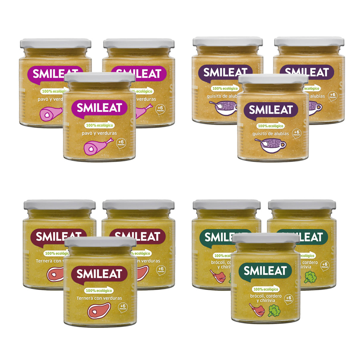 Pack x12 Tarritos Carne y Verdura 6m+ Smileat