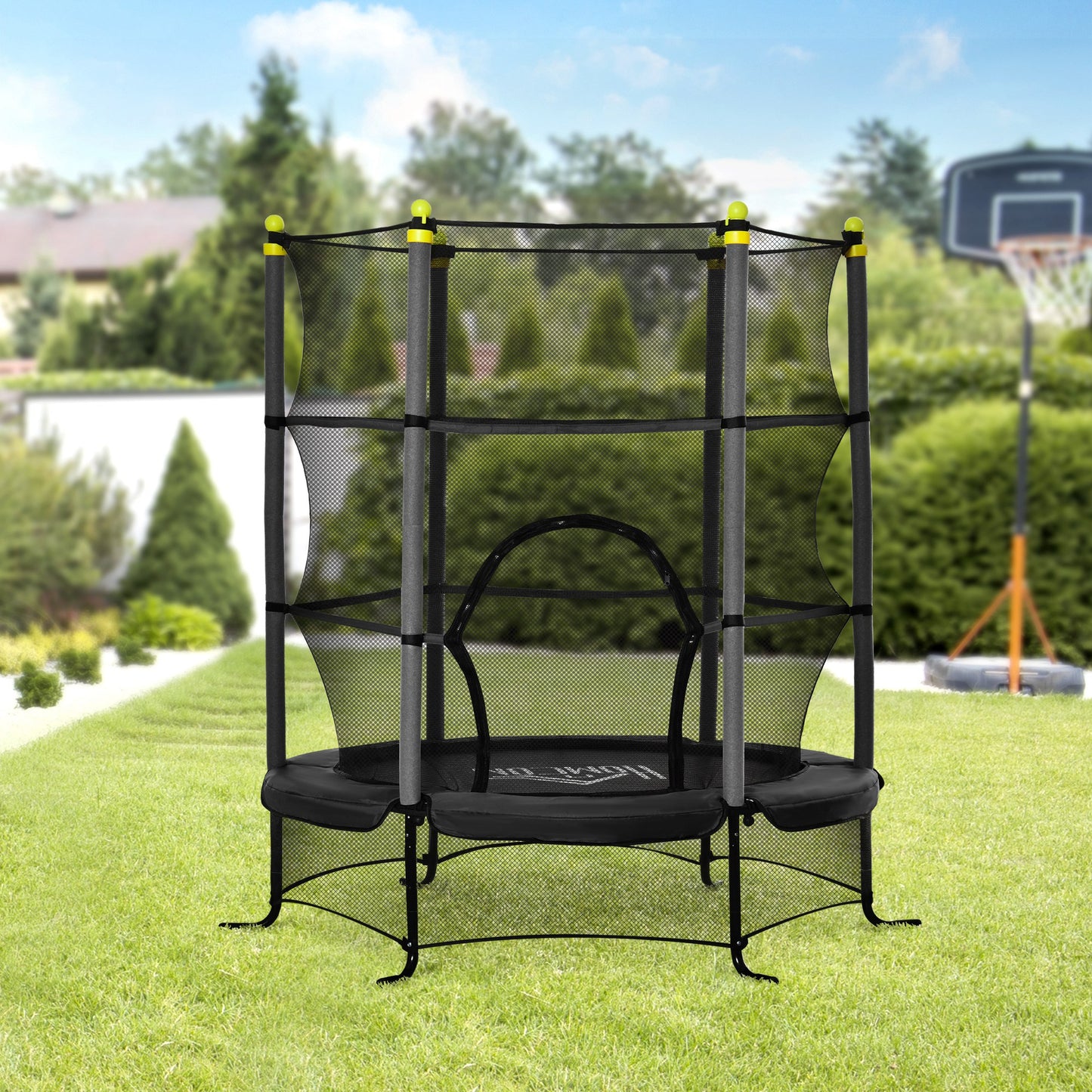 Homcom Trampolín Infantil Con Superficie De Salto Ø110 Cm Red De Seguridad Negro_1
