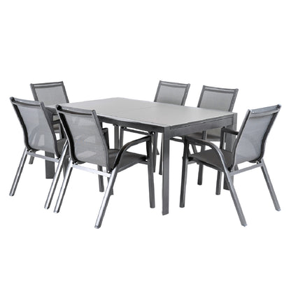 Conjunto Para Jardín Color Antracita, Mesa Extensible 160/210 Y 6 Sillones Apilables, Aluminio Doble Reforzado, 6 Plazas_0