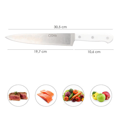 Cuchillo Husky Cocina 20 Cm. Hoja Acero Inoxidable, Cuchillo Carne, Cuchillo Pescado, Cuchillo Chef, Mango Ergonomico Blanco_1