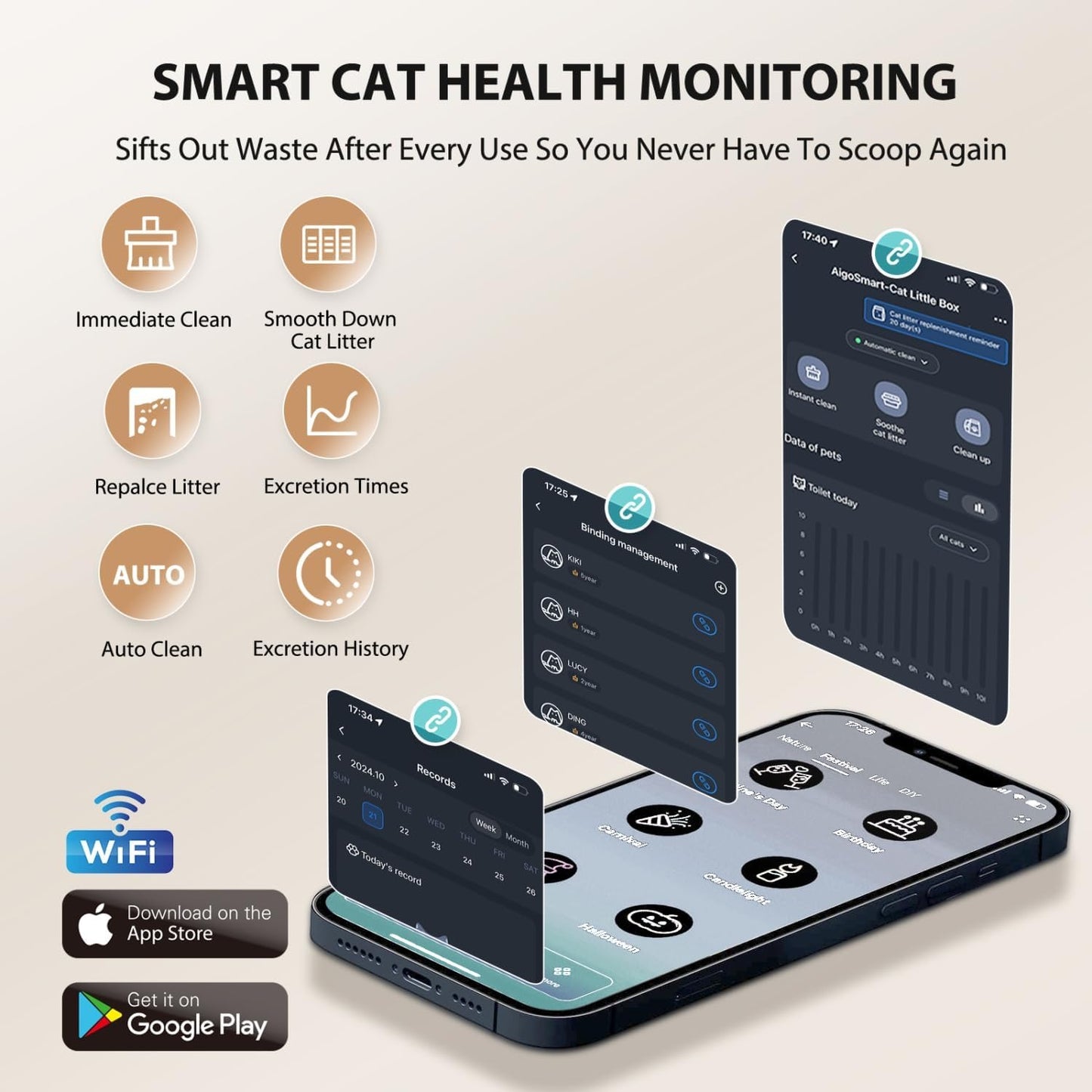 Nobleza Arenero Autolimpiable Inteligente con 2 rollos de bolsas de basura para gatos